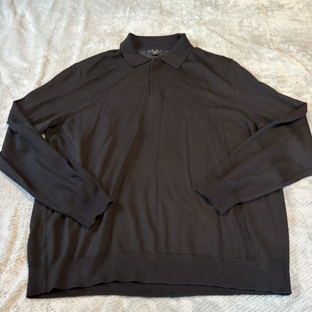 Club Room Merino Wool Polo Sweater Long Sleeve Collared Black Size XL